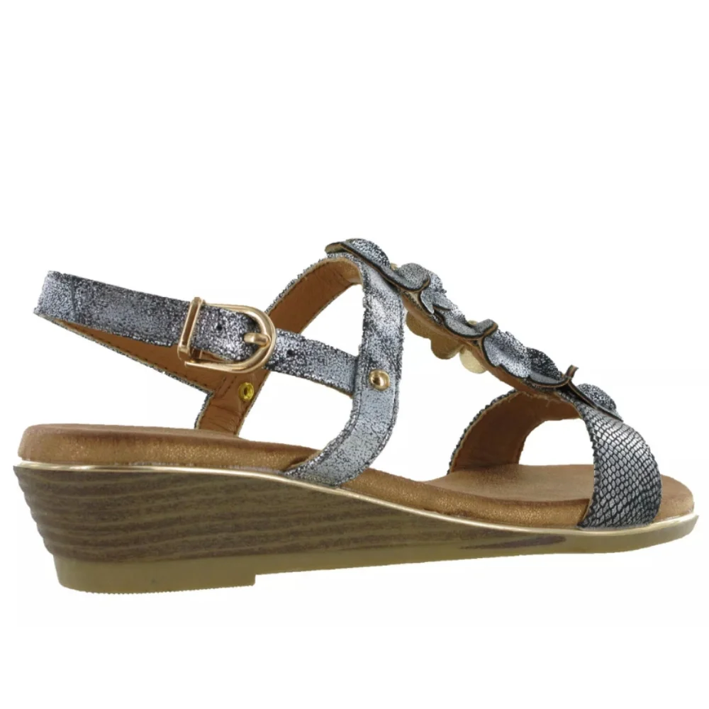 NEW T Sokolski Flower Wedges Halterback Sandals Pewter Buckle Women's sz.37 6.5